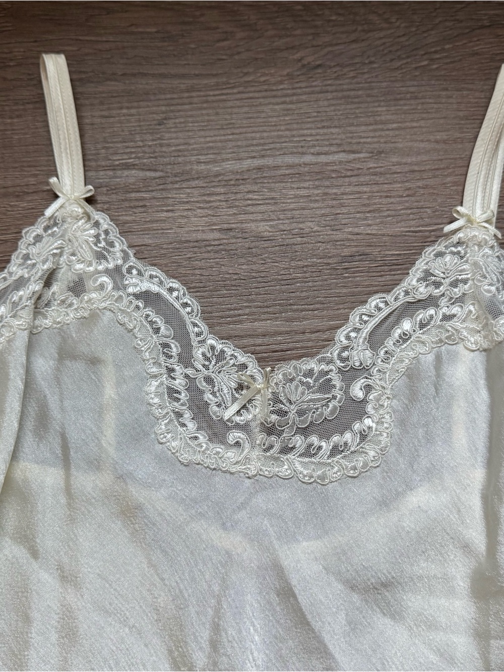 Jones New York Ivory Satin Maxi Nightgown Featuring A Delicate Sheer Lace L